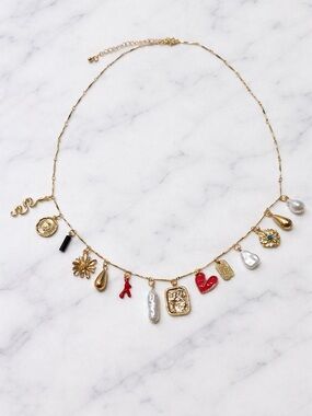 NEW Gold Charm Necklace Assorted Charms Pendant Boho Layering Trendy Jewelry